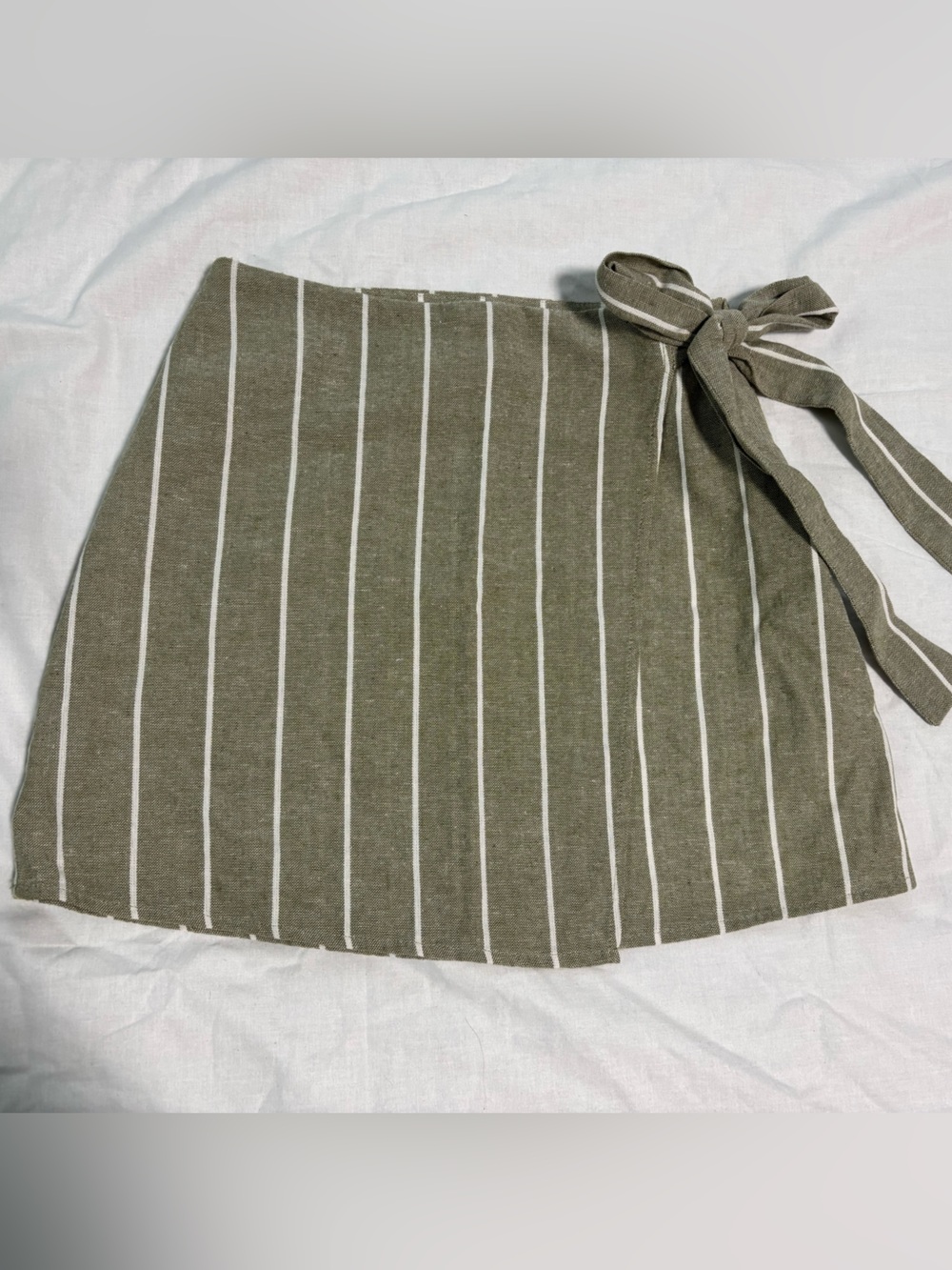 Striped Olive Wrap Skirt with Tie